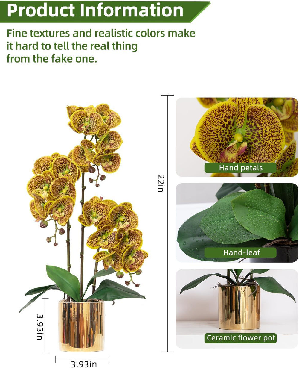 Artificial Orchid Flowers Real Touch Faux Flower in Vase Centerpiece Decor