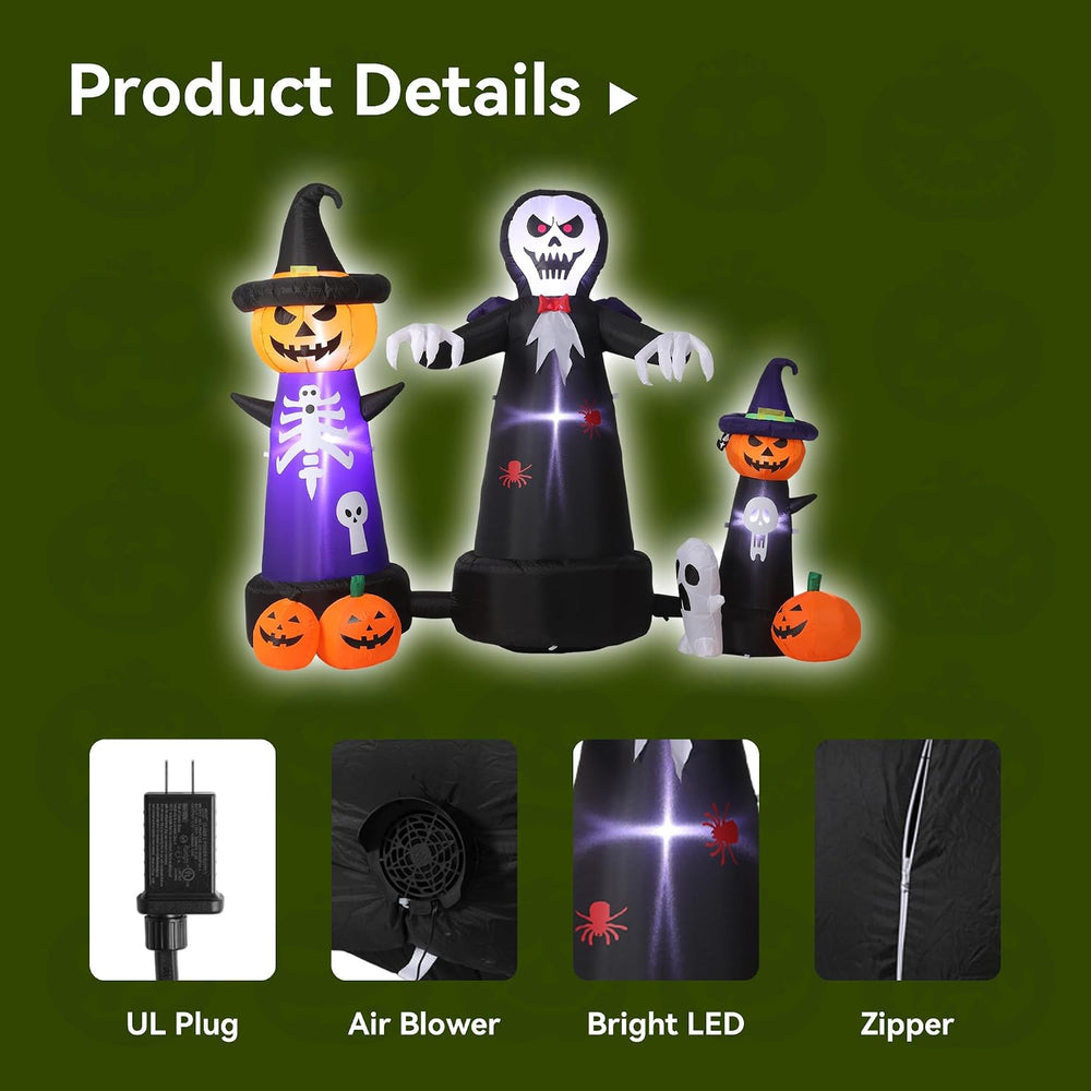 9FT Halloween Inflatables 7-in-1 Outdoor Yard Decoration with LED Lights