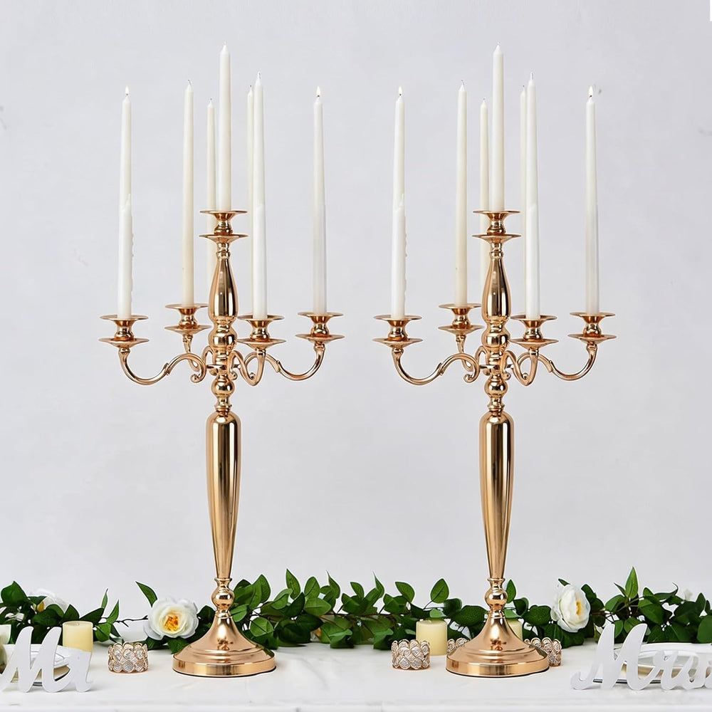 28in 2PCS Gold 5-Arm Candelabra Wedding Centerpieces for Tables