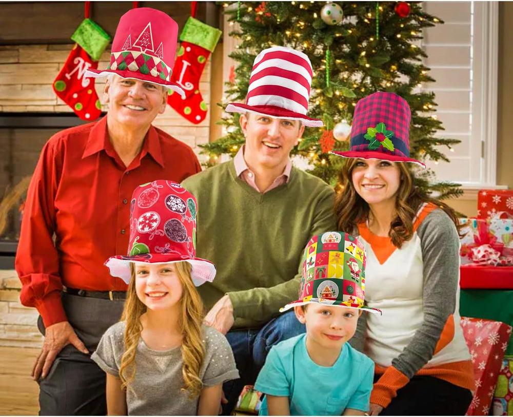 12 Assorted Pattern Funny Christmas Party Top Hats Christmas Novelty Crazy Ha...