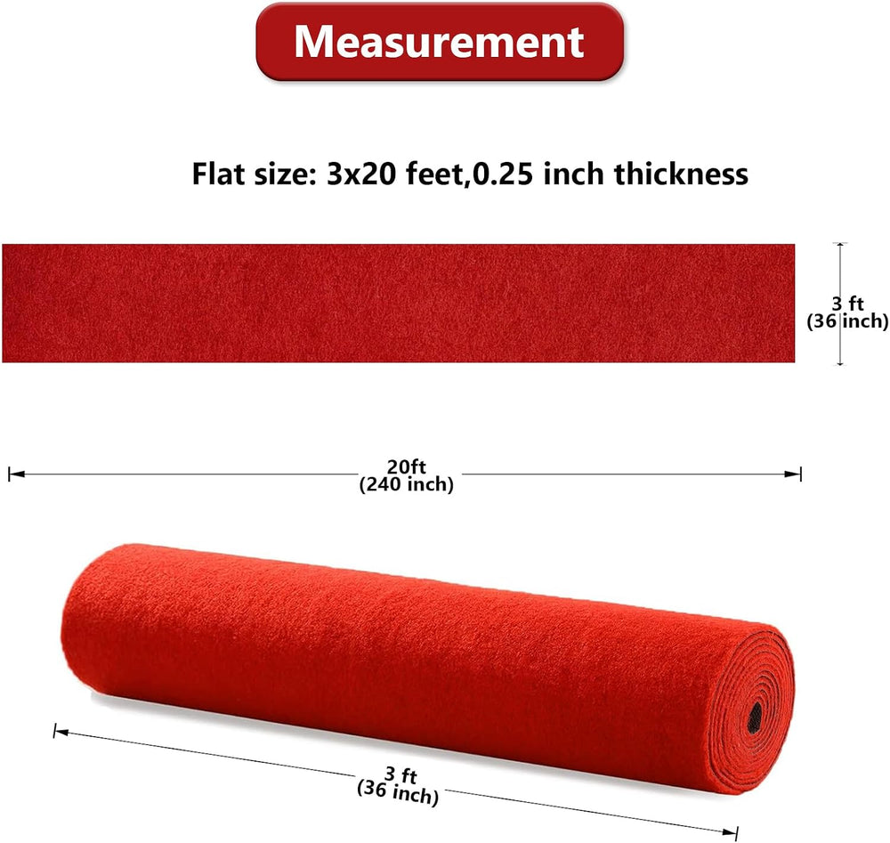 Red Carpet Runner Rug for Party and Event, Non-Slip TPR Rubber Backed Aisle R...