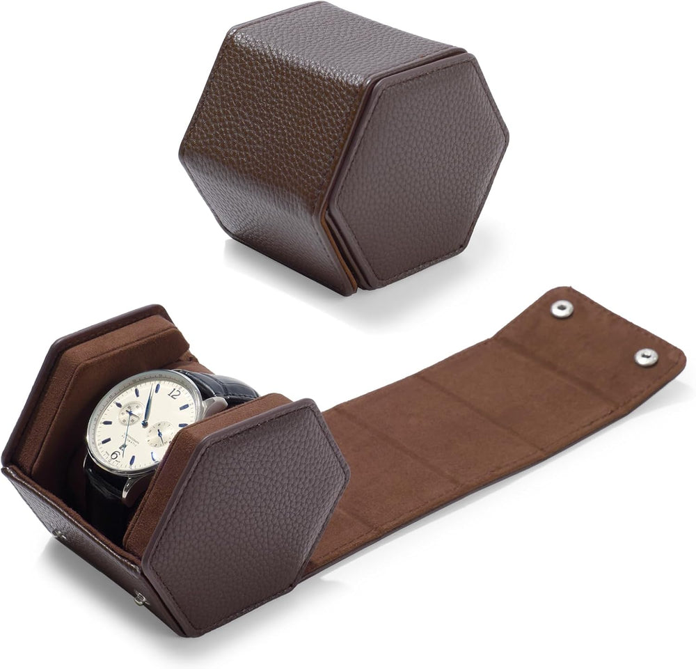 Oirlv Single Watch Box Brown Hexagonal