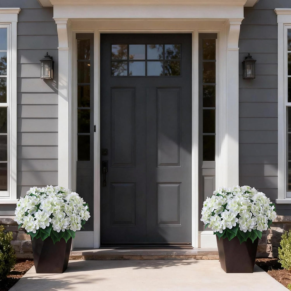 2 Sets Artificial Hydrangea Flower Topiary Ball Trees for Porch (White)