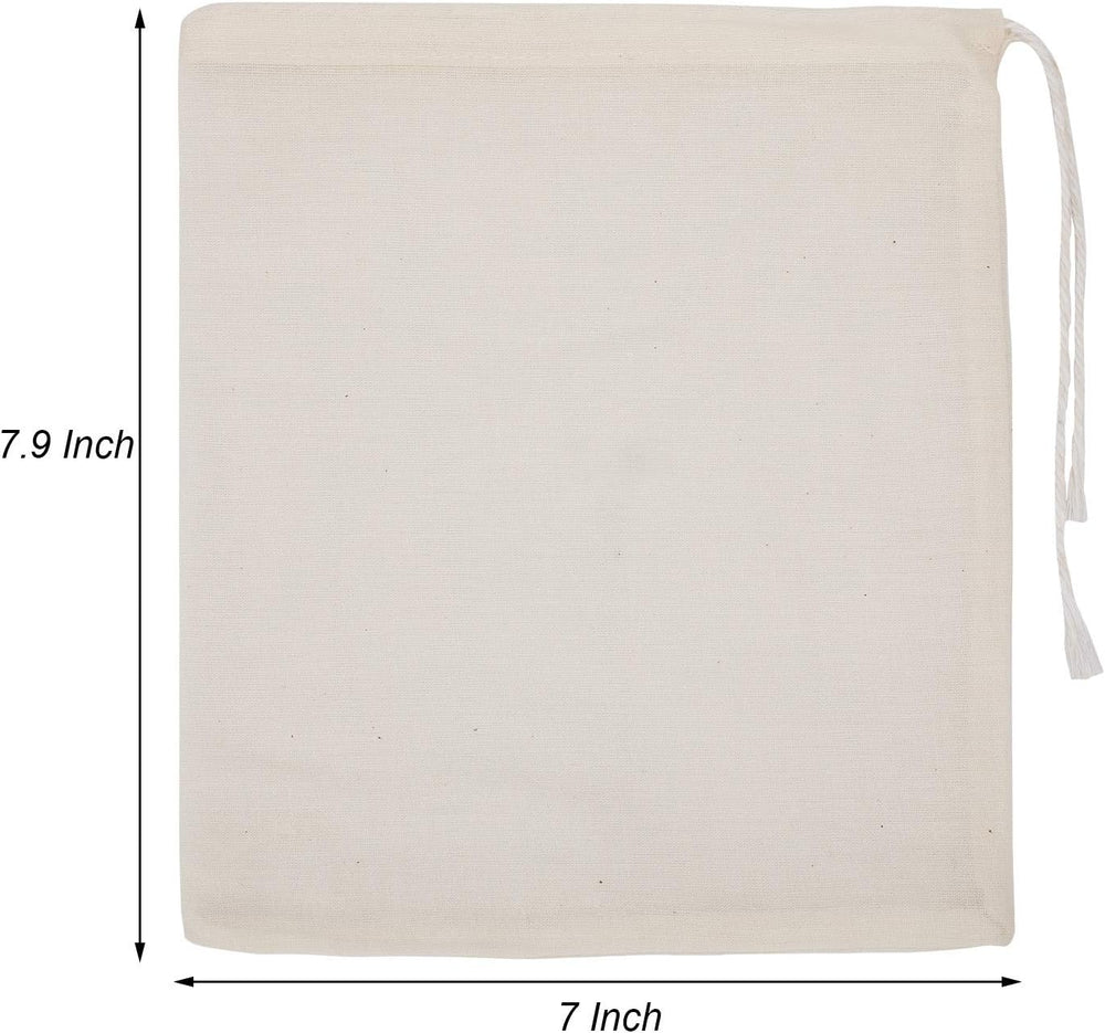 Pangda 100 Pcs Cotton Muslin Drawstring Bags for Storage, 7.9 x 7 Inches