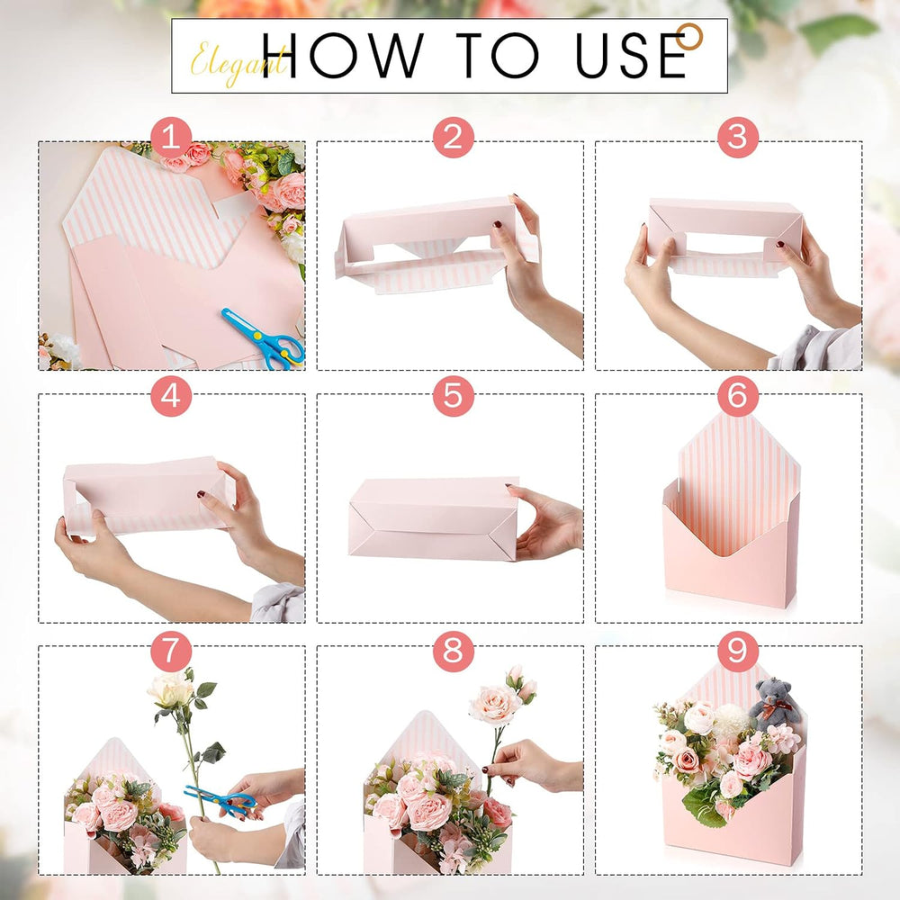 Geyee 20 Pcs Graduation Floral Bouquet Envelope Boxes Pink Flower Bouquet Pac...