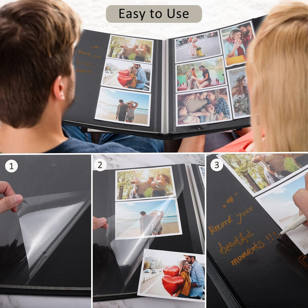 RECUTMS Self Adhesive Photo Album Magnetic Leather Scrapbook 60 Pages Black