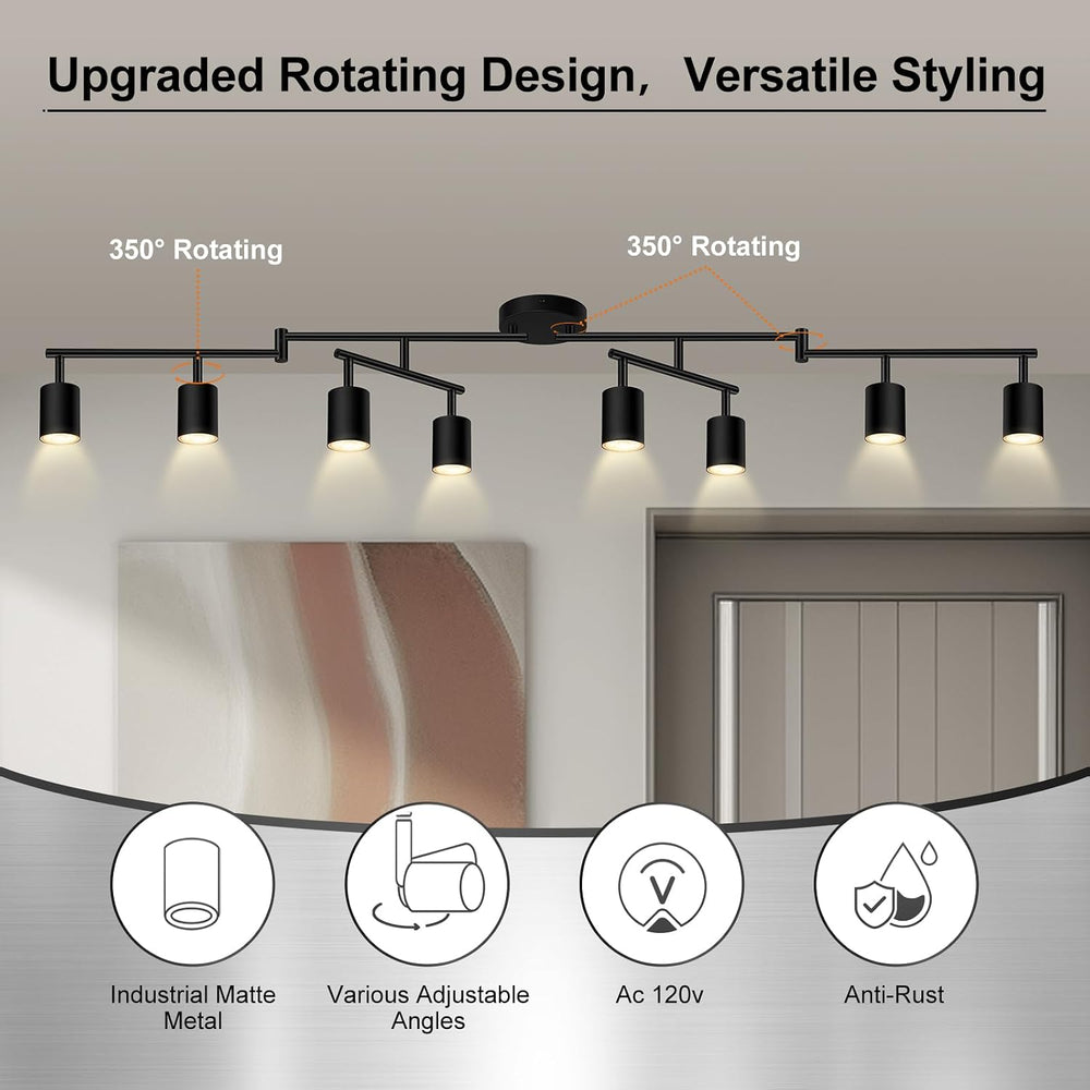 AUQUEE 8 Light Track Lighting Fixtures Ceiling, Matte Black Kichen Track Ligh...