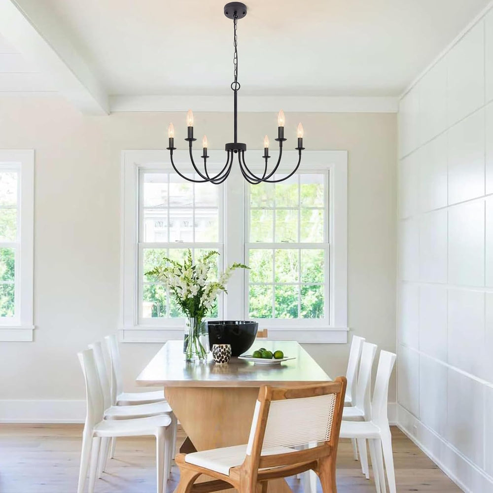 6 Light Black Farmhouse Chandelier, 26" Dining Room Light Fixtures