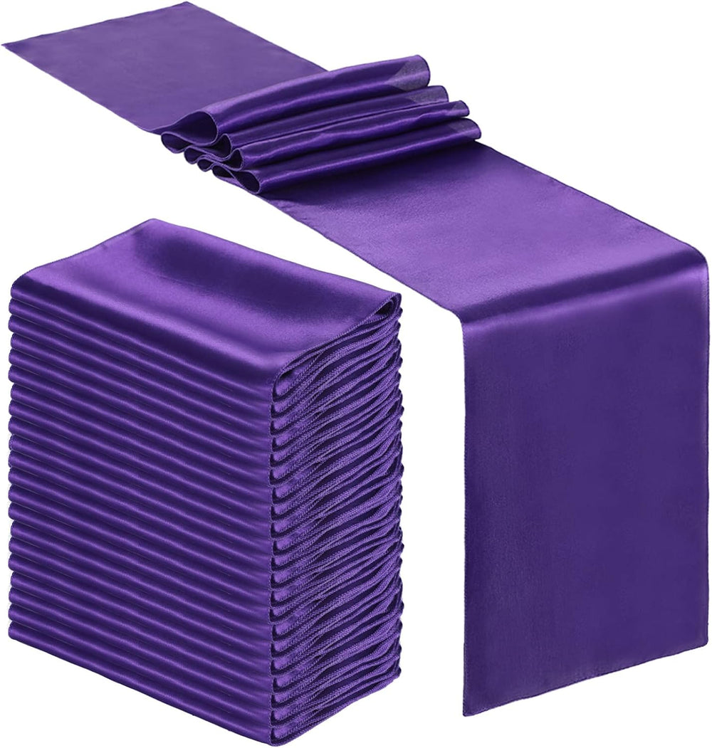 Bencailor 24 Pcs Purple Satin Table Runners Bulk, 12 x 108 Inch