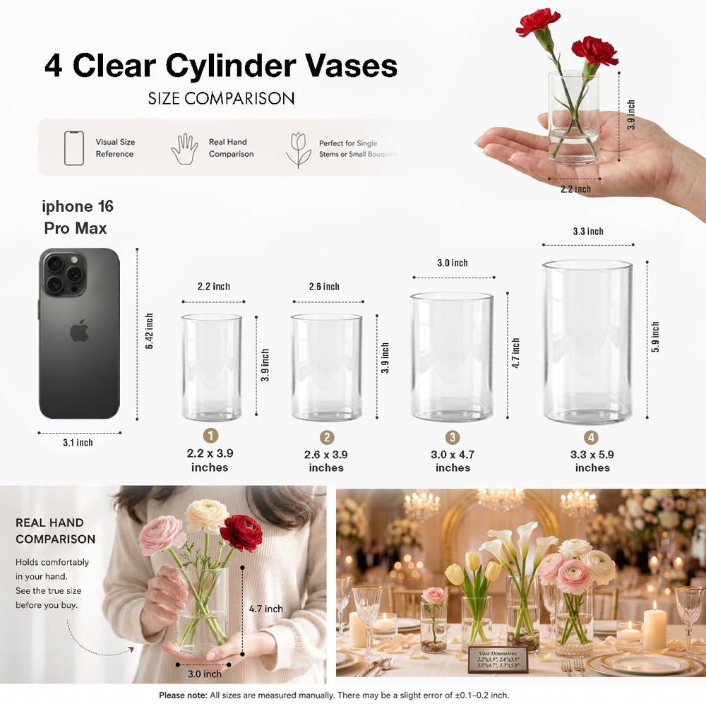 Glass Vases for Centerpieces 24 Pack, 4/5/6 Inch Clear Vases