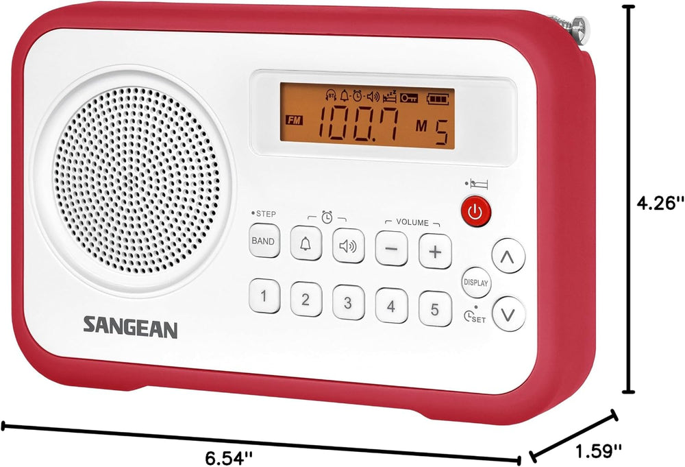 Sangean PR-D18RD AM/FM/Portable Digital Radio with Protective Bumper (White/Red)
