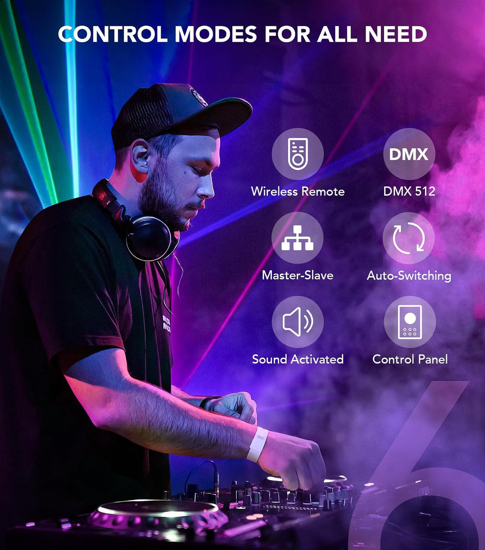 Pro 6 in 1 Disco Lights for Parties, RGBW Strobes, Laser Shows