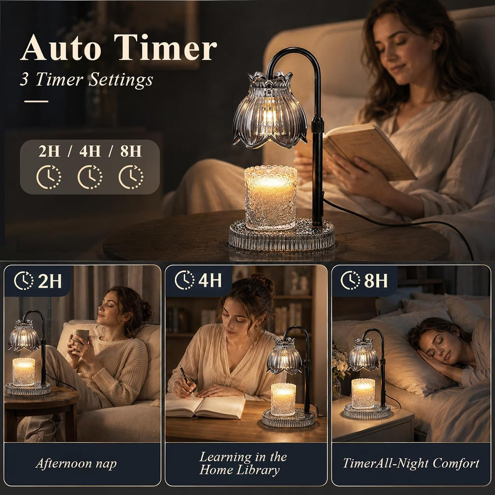 JACCAWS Candle Warmer Lamp with Timer Dimmer, Adjustable Height (Black)