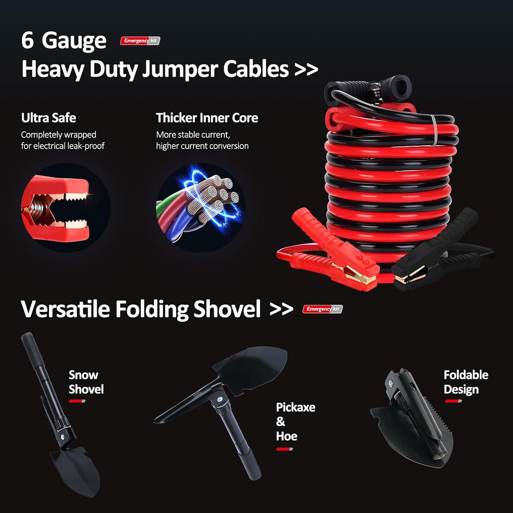 Emergency Roadside Kit for Car, Auto Vehicle Safety Kit, with Jumper Cables