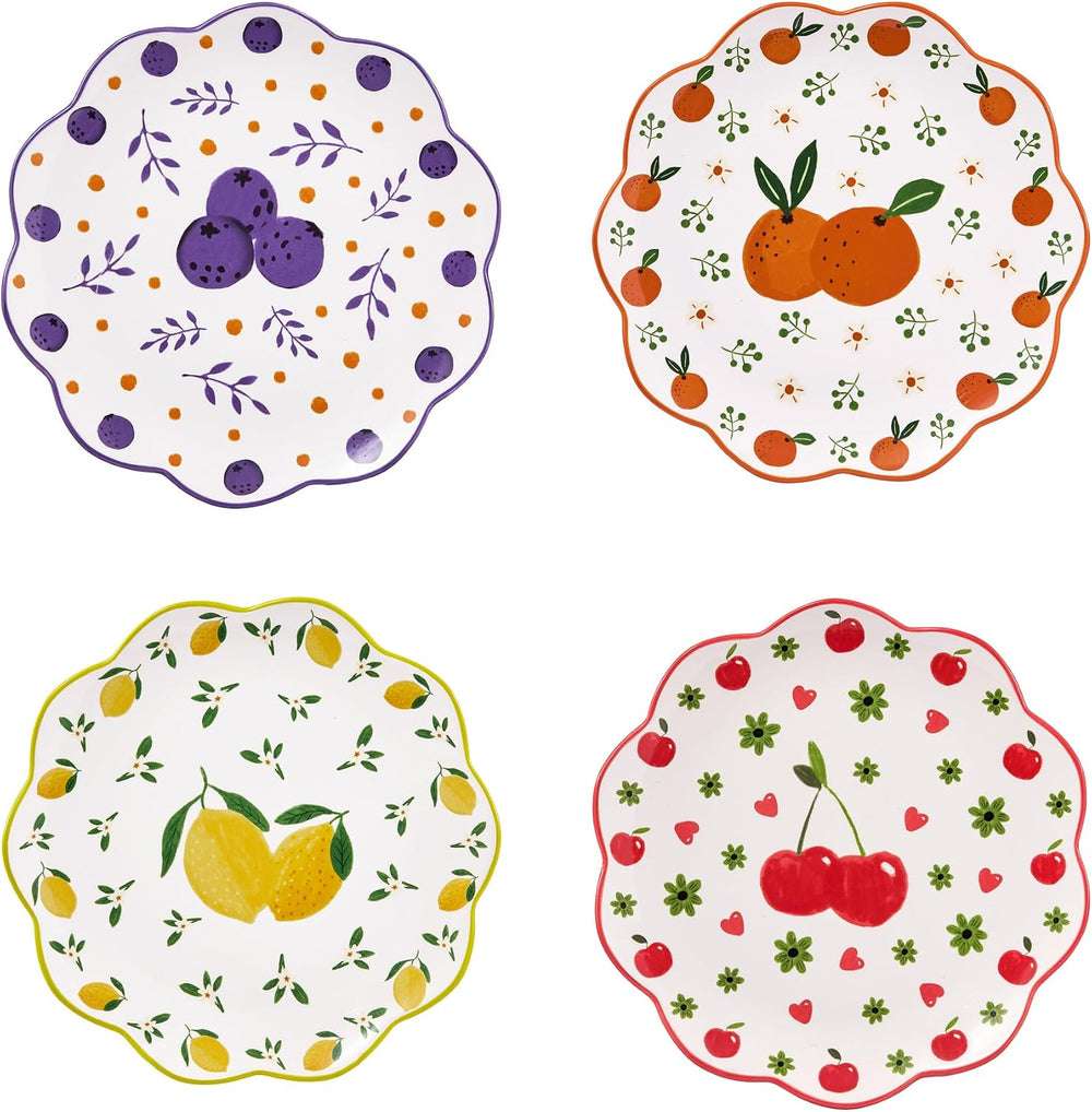 Bico Fruit Pop Scalloped Salad Plates Set of 4, 8.75 Inch Ceramic Dessert Pla...