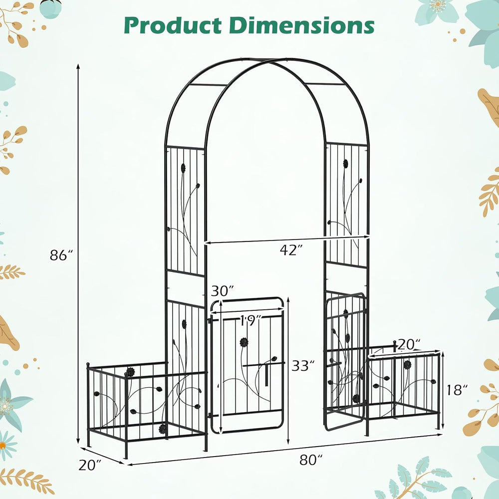 COSTWAY 86" 3-in-1 Garden Arch with Lockable Gate & 2 Side Planters,...