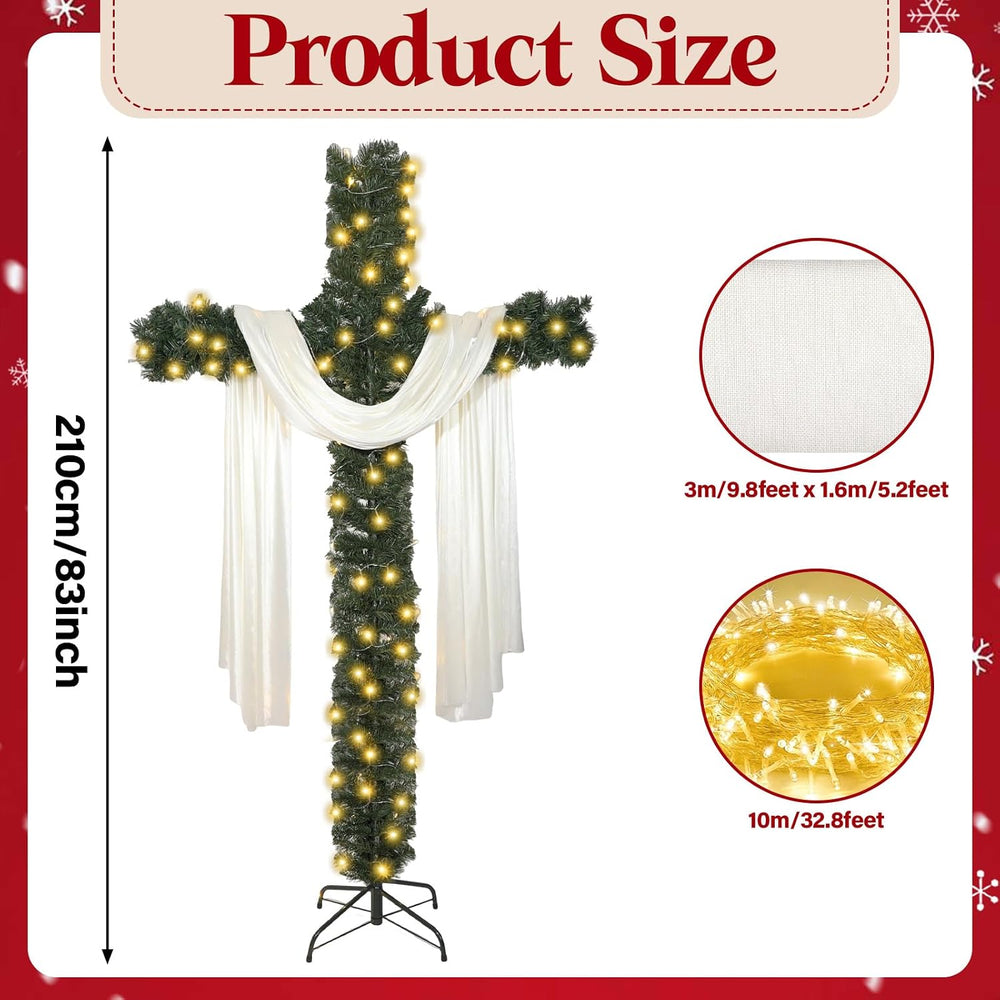 7ft Christmas Cross Tree with Light & Scarf