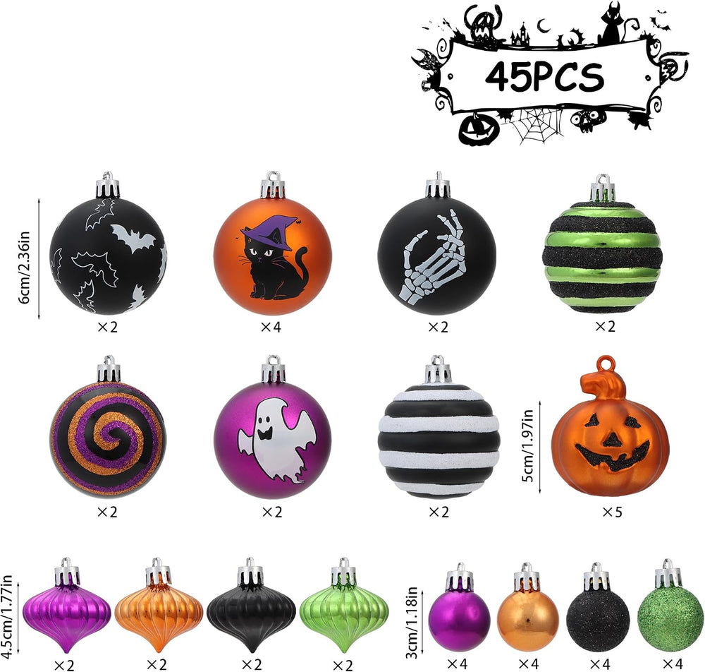 45ct Halloween Ornaments Tree Decorations 2.36" Shatterproof Set
