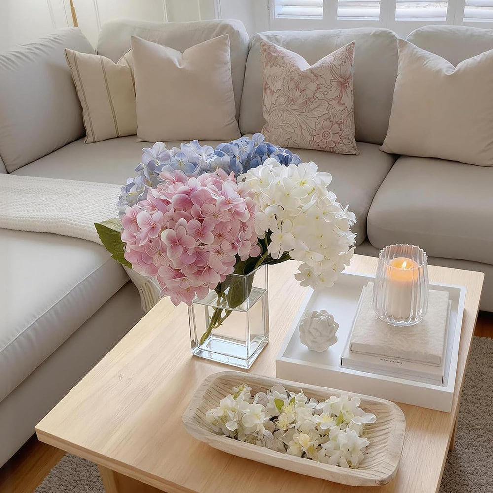 Hydrangea Artificial Flowers with Glass Vase, Real Touch Bouquet