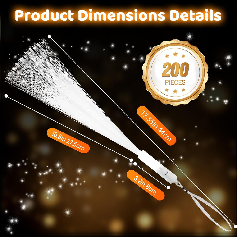 Redants 200 PCS Glow Light Sticks, White LED Fiber Optic Wands