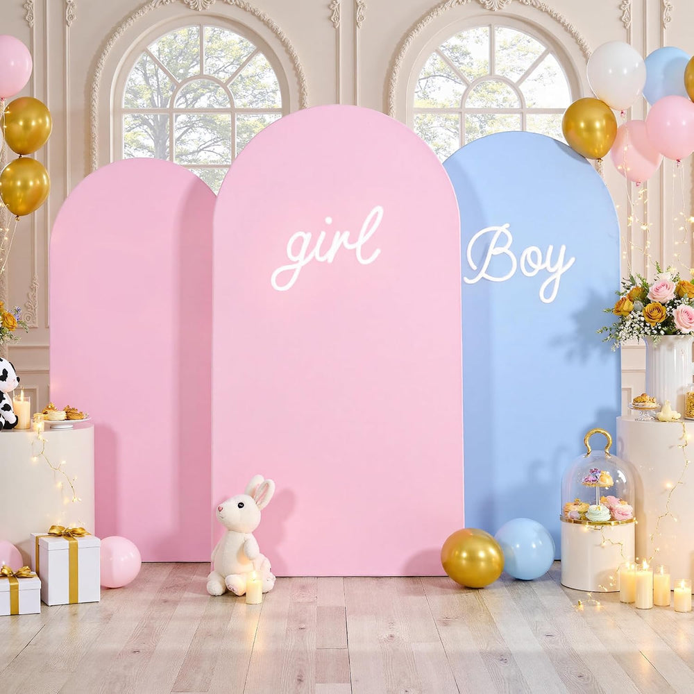 7.2ft 6.6ft 6ft Pink Arch Backdrop Cover Set of 3, Wrinkle Free Stretchy Span...