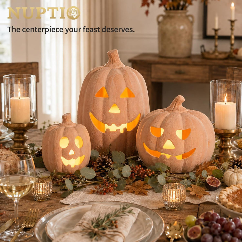 NUPTIO Terracotta Pumpkin Halloween Thanksgiving Outdoor Porch Decor, 10"H