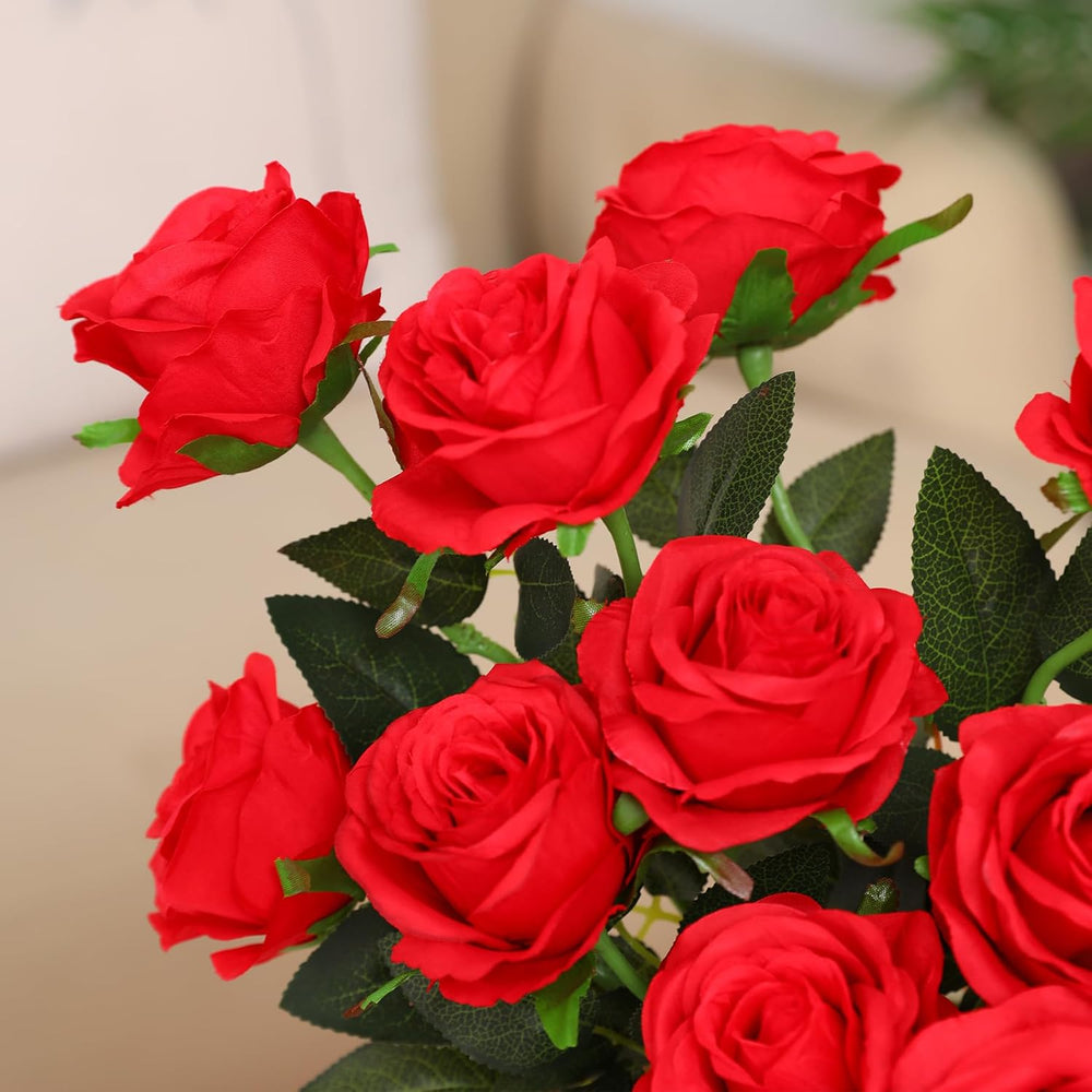 50pcs Fake Red Roses Bulk, Silk Roses Artificial Flowers with Long Stem