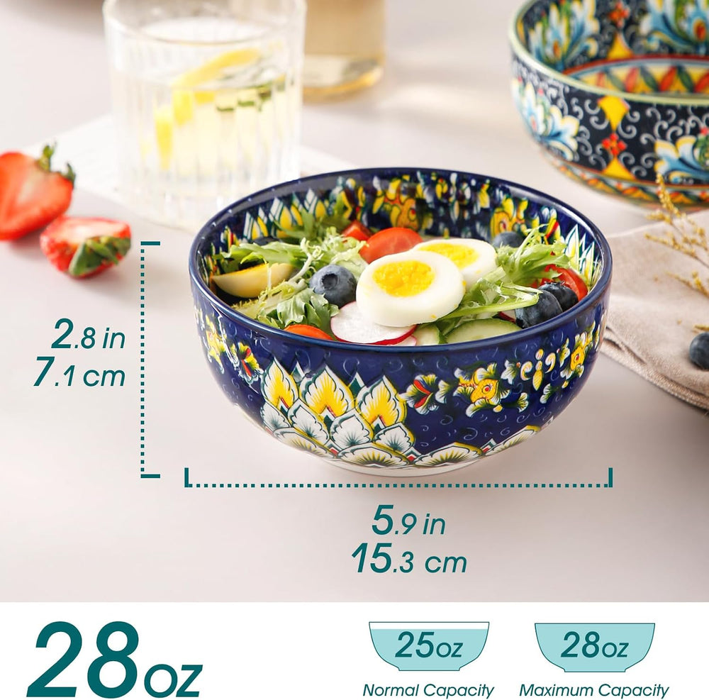 vancasso SIMI 28 oz Cereal Bowls Set of 6, Bohemian Ceramic Soup Bowls