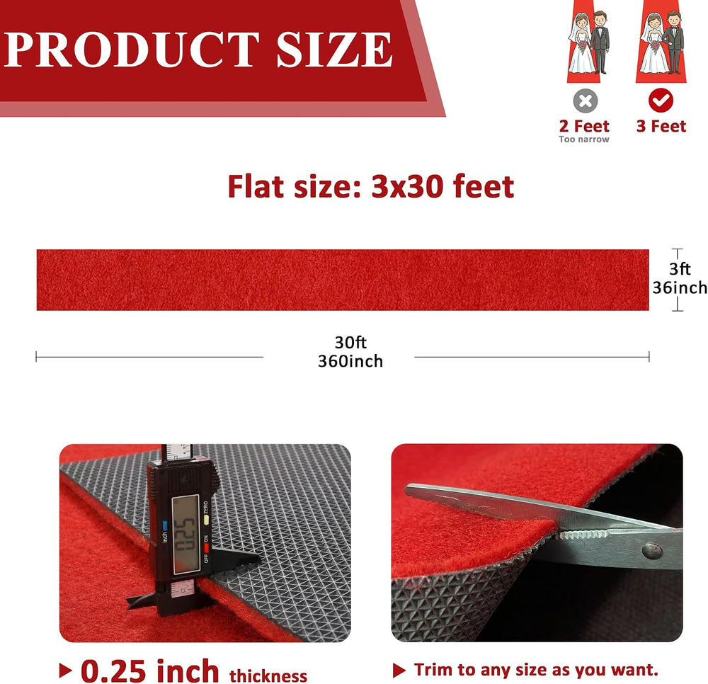 Extra Thick Red Carpet Runner for Party, 3ft x 30ft Red Runner Rug