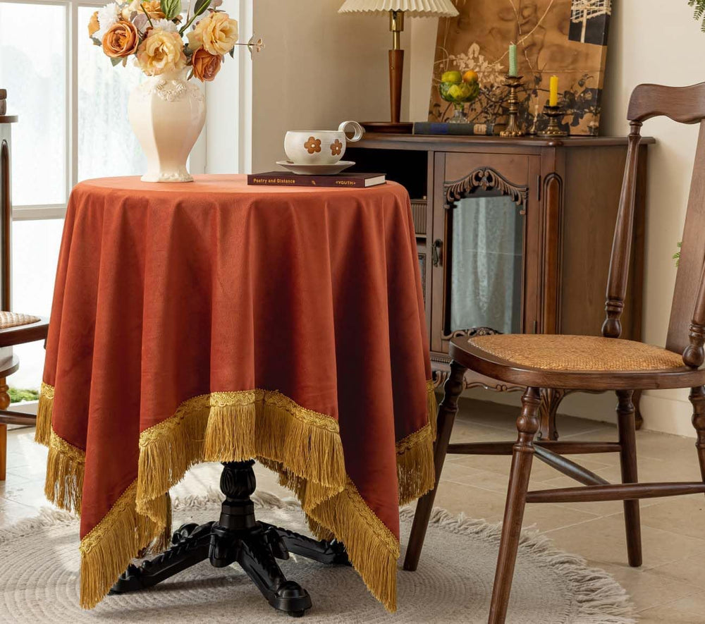 F-CHU Luxury Burnt Orange Tablecloth Thickset Velvet Tablecloth 60x60IN