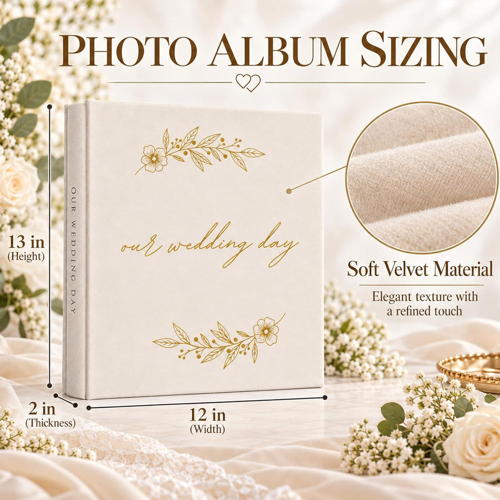 Wedding Photo Album,White Wedding Scrapbook with 400 Pockets for Horizontal &...
