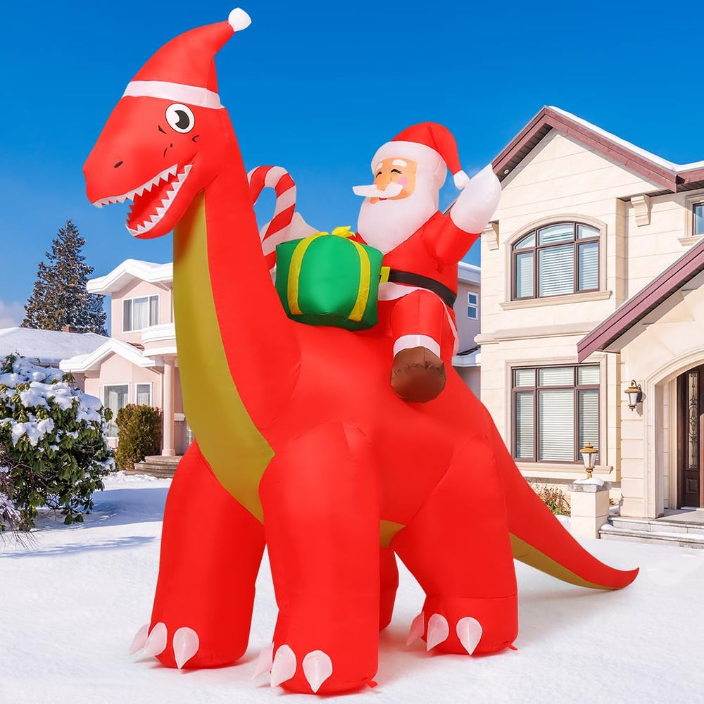 8.5FT Christmas Inflatable Outdoor Decorations Santa Riding Dinosaur