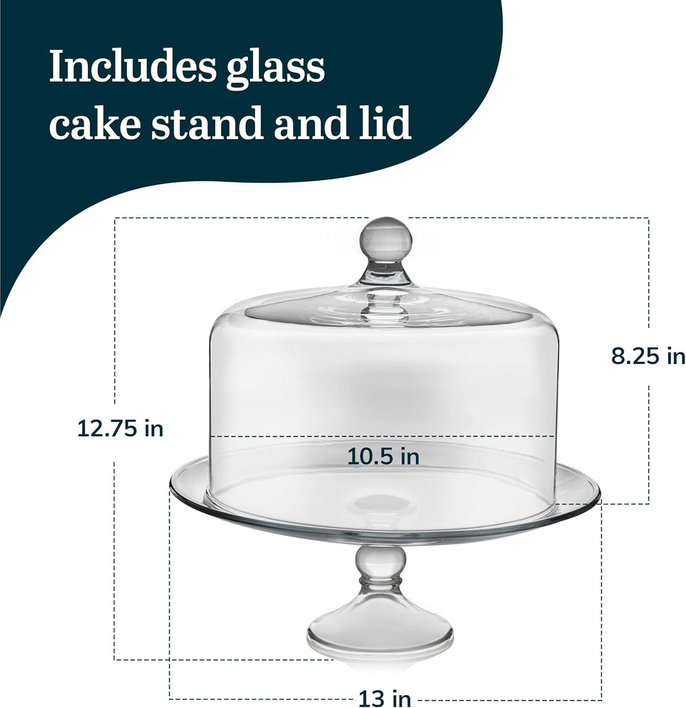 Libbey Selene Glass Cake Stand with Dome Lid, Footed Dessert Serving Dish