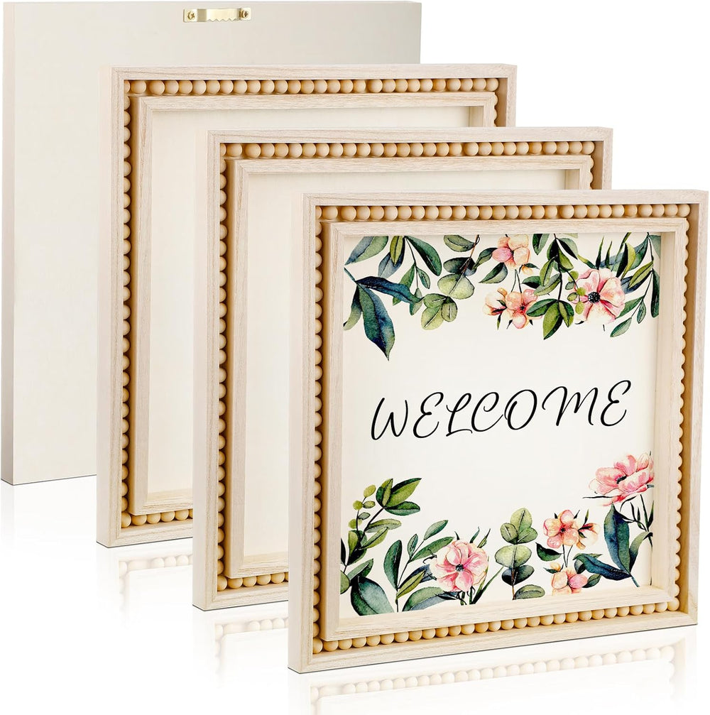 4 Pack Beaded Wood Panels Boho Style Wood Canvas Board, 12 x 12 Inch