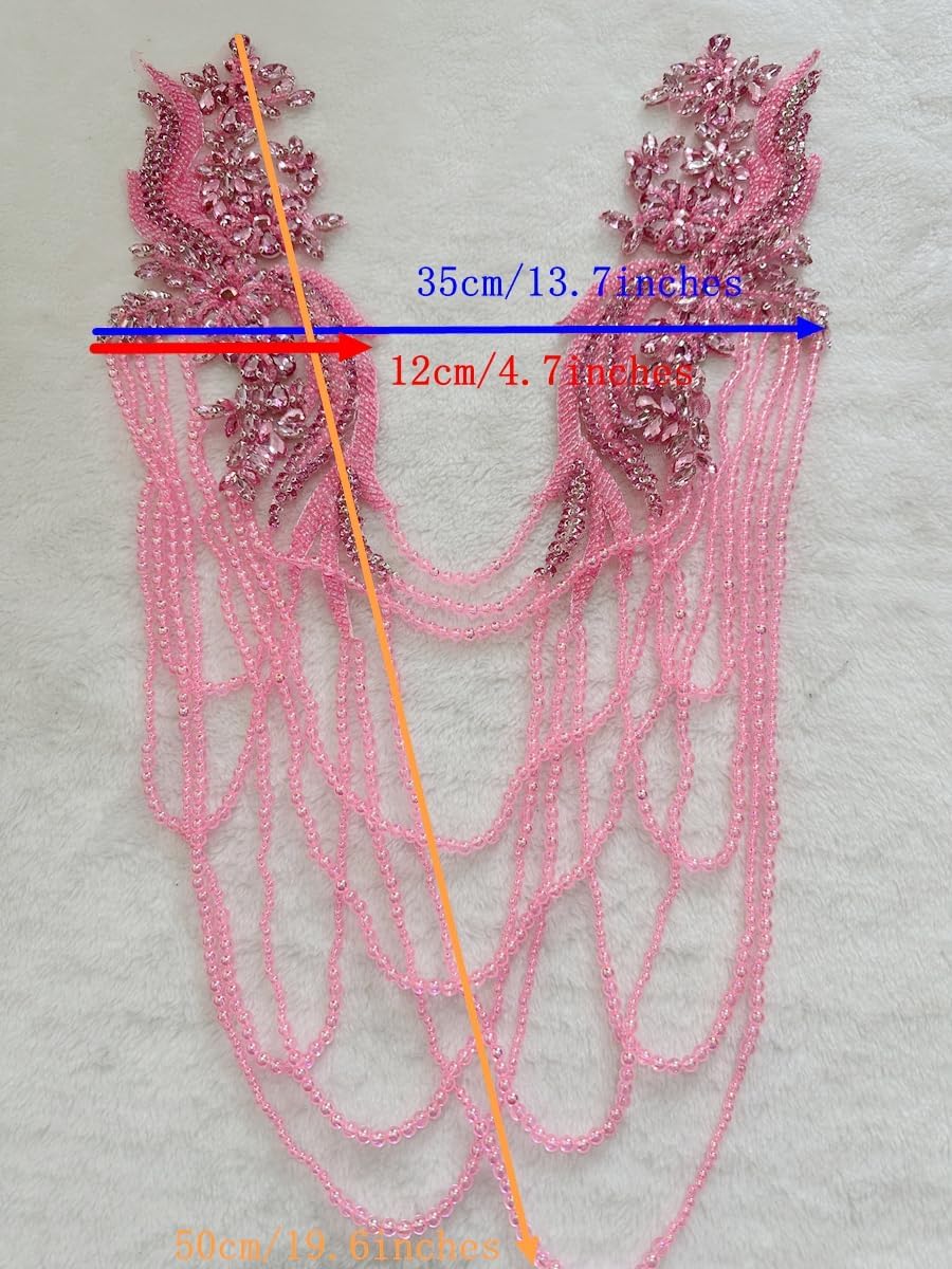Handmade Rhinestone Fringe Patch Trim Crystal Beaded Applique for Sewing Craf...