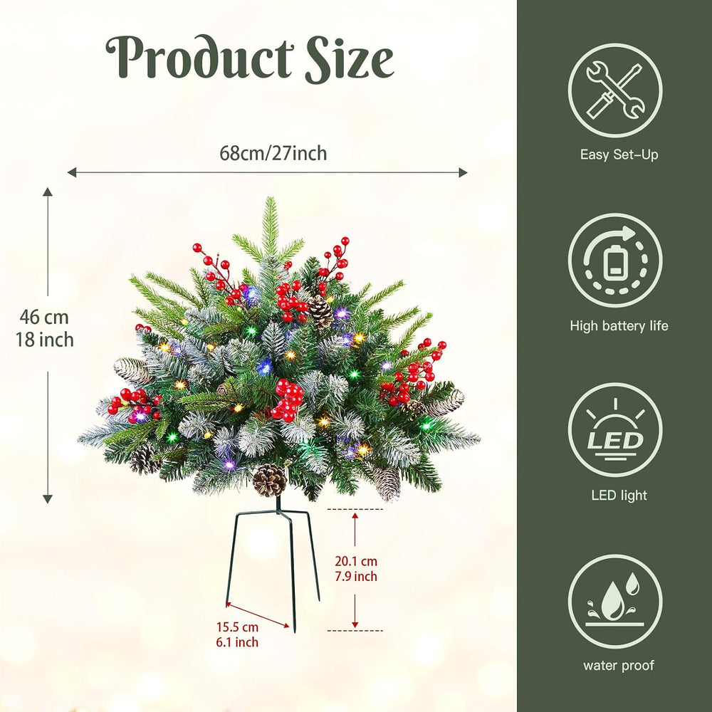 2 Set Pre‑lit Artificial Christmas Urn Filler With Remote for Planter Decor