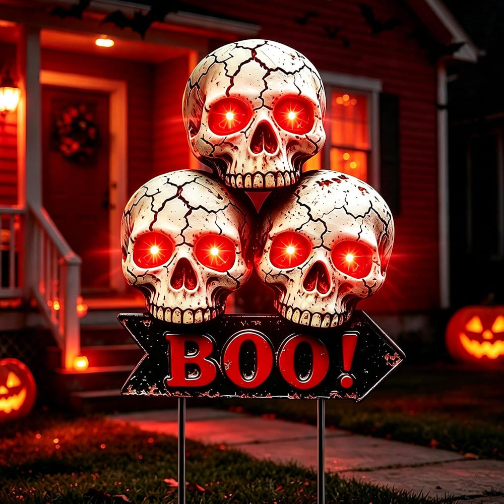 Halloween Decoration Outdoor, Solar Skull Lights with 6 Glowing Red Eyes
