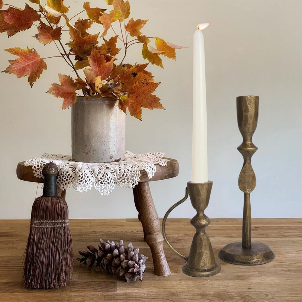 Antique Brass Cast Iron Candle Holders Set of 2