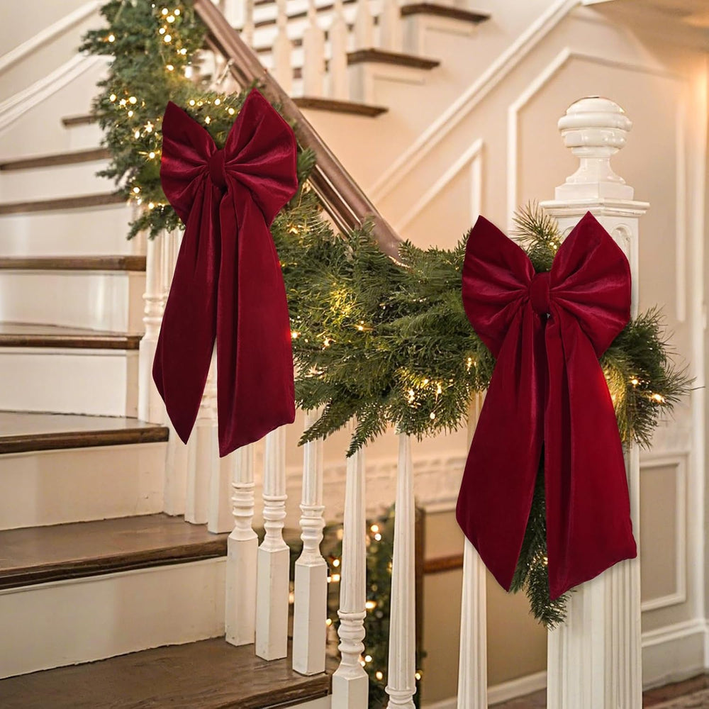 Christmas Decorations - 2 Pack Large Red Velvet Christmas Bows