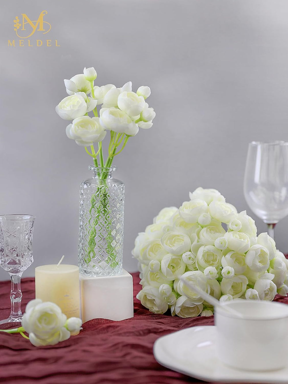 32Pcs Ivory White Ranunculus Artificial Flowers for DIY Home Wedding
