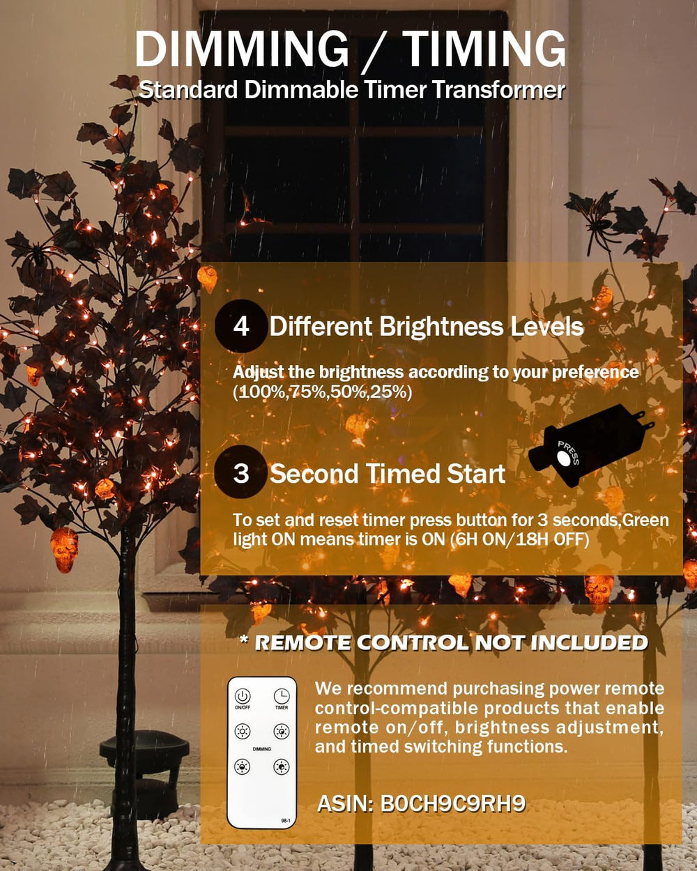 4ft Black Maple Halloween Tree with LED Skull Lights & Spiders