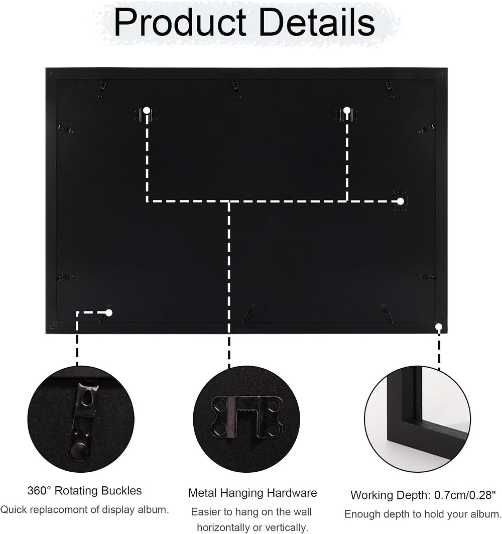 16.5x25 Vinyl Record Display Frame, Wooden with Glass, Black 1 Pack