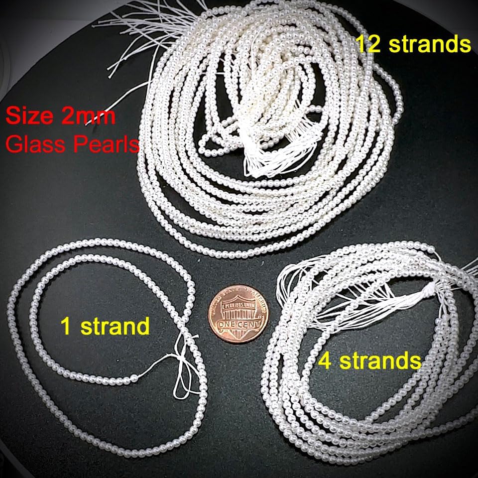 Czech Round Glass Imitation Pearls, 1800pcs (12x150pcs) of Tiny 2mm White Pea...