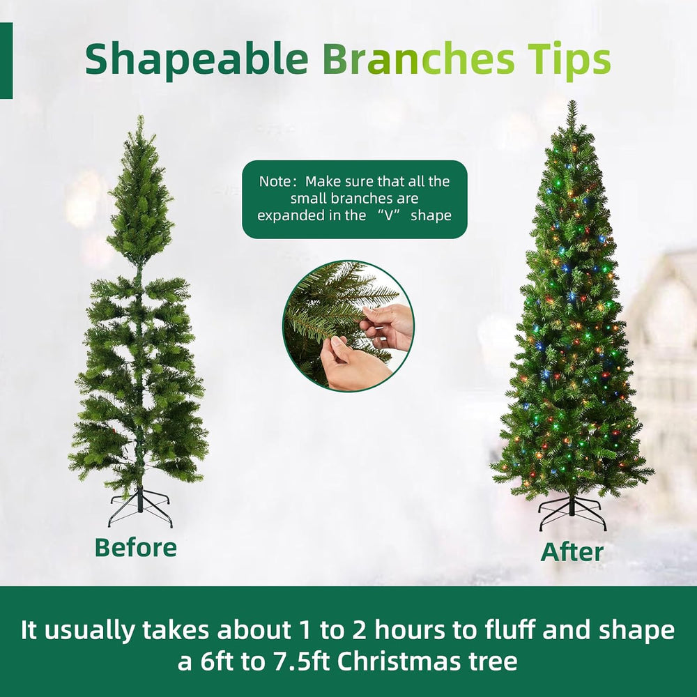 7.5ft Pre-Lit Slim Christmas Tree Douglas Fir with 350 Dual Color Lights