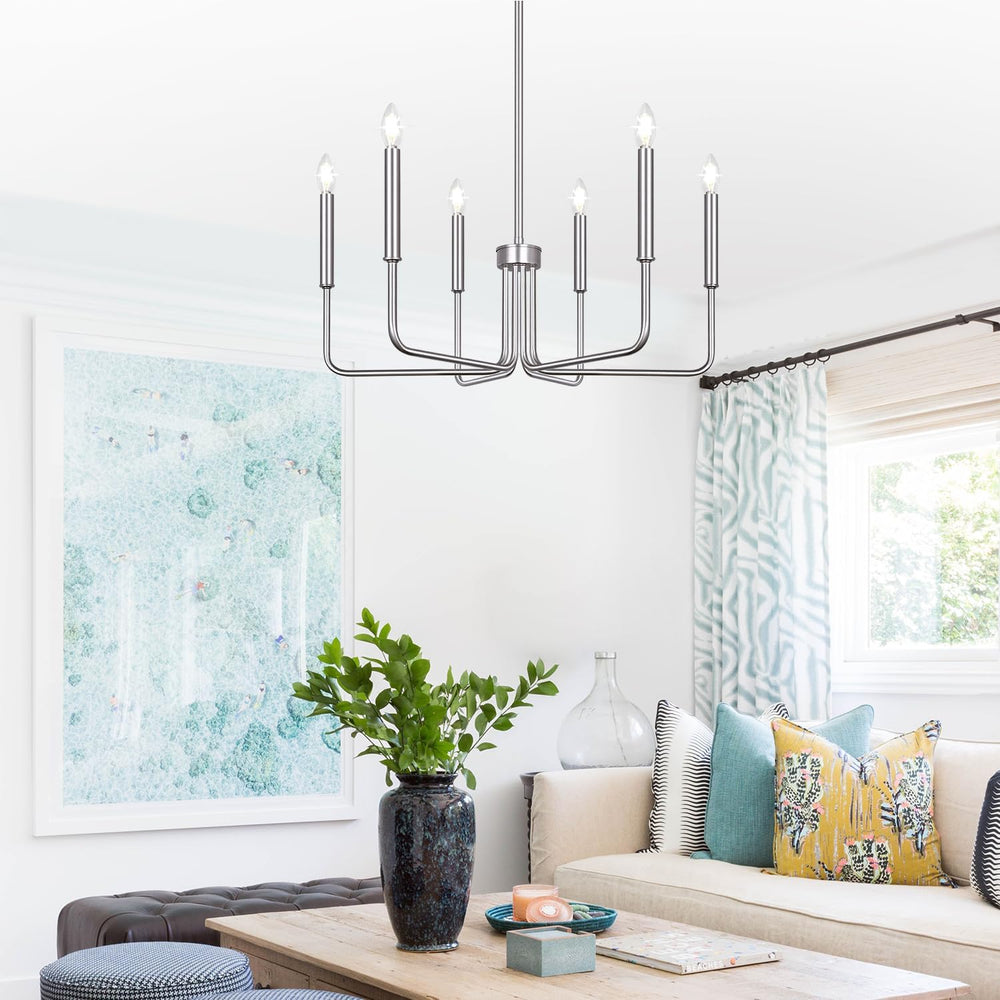 6-Light Farmhouse Chandelier for Dining Room Lighting Fixtures Hanging, Brush...