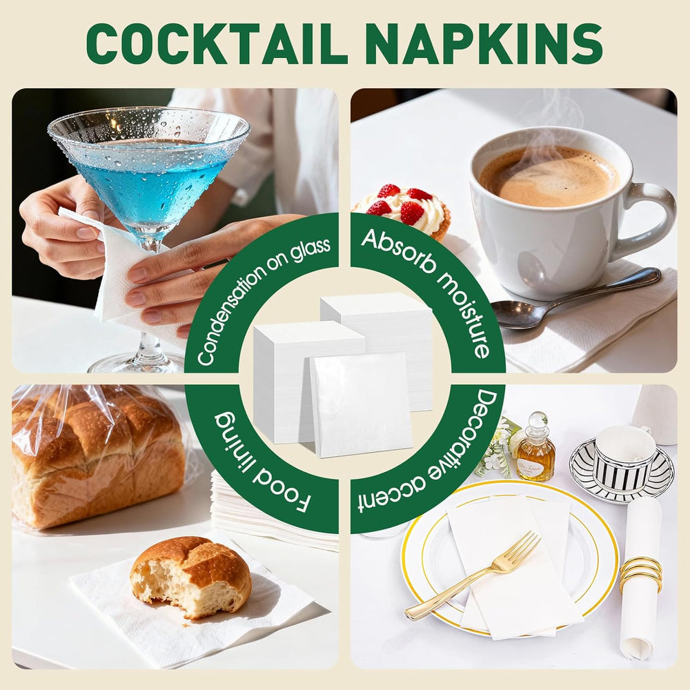 1500 Count White Cocktail Napkins Paper, 2-Ply Cocktails Napkin Bulk, 4.5 x 4...