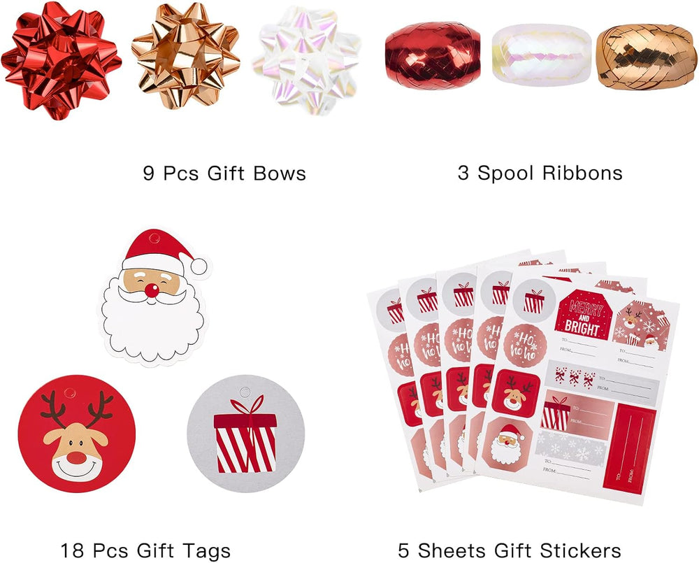 WRAPAHOLIC Christmas Wrapping Paper Set - Rose Gold Santa and Reindeer with M...