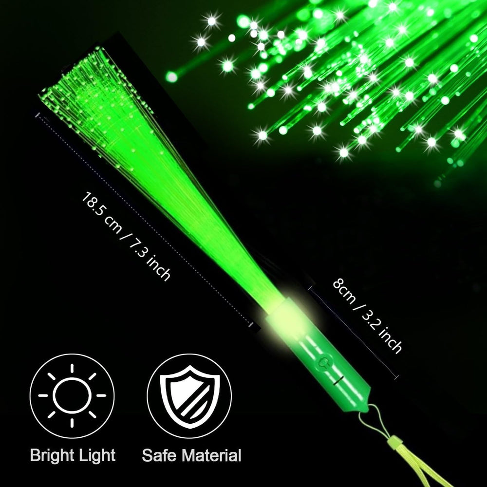 48 PCS Green Glow Fiber Wands Sticks LED Light Wands 3 Modes Flashing Fiber O...