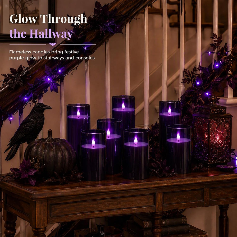 Homemory Dark Gray Flameless Candles, Purple Glow, Remote Timer, Set of 9