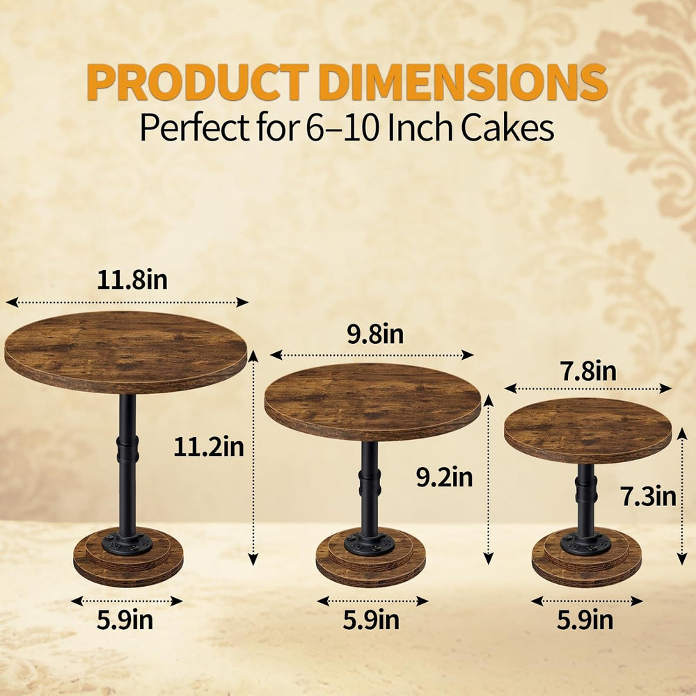 Cake Stand Set of 3, Rustic Industrial Wood Round Cupcake Stands